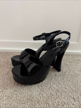 Ellie Black Patent Platform Sandals